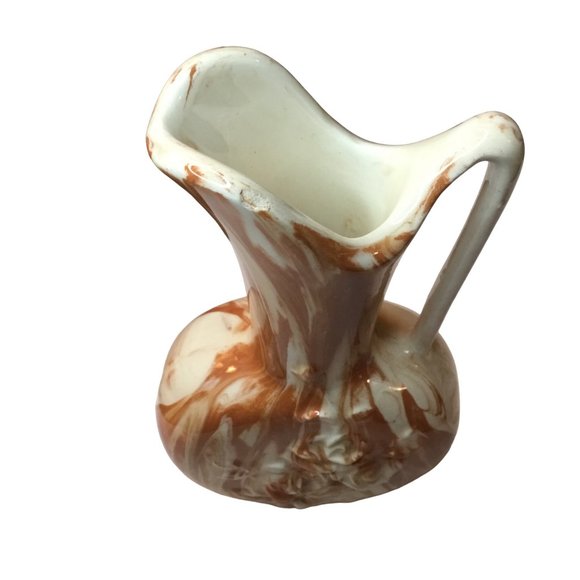 MRS marked Brown and Cream Swirl Pitcher Vase Embossed Floral Design - Picture 4 of 9